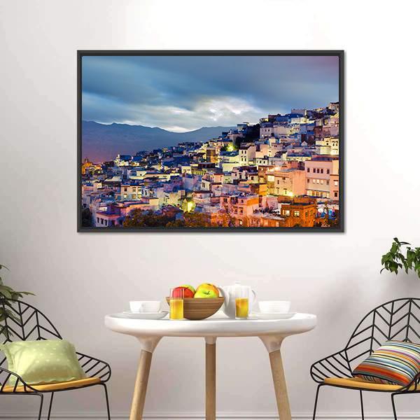 Chefchaouen Blue Town Canvas Wall Art-3 Horizontal-Gallery Wrap-25" x 16"-Tiaracle