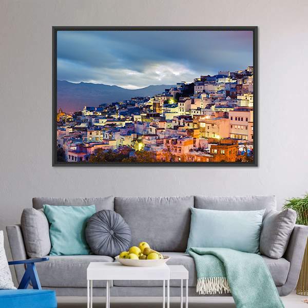 Chefchaouen Blue Town Canvas Wall Art-1 Piece-Floating Frame-24" x 16"-Tiaracle