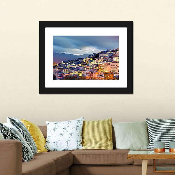 Chefchaouen Blue Town Canvas Wall Art-3 Horizontal-Gallery Wrap-25" x 16"-Tiaracle