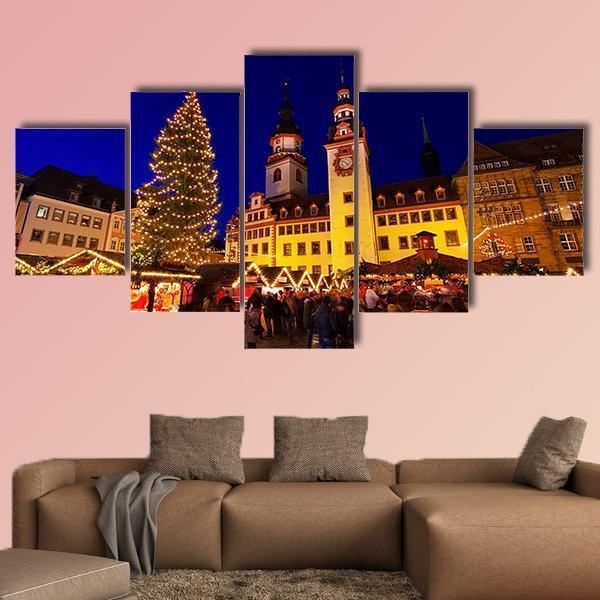 Chemnitz Christmas Market Canvas Wall Art-5 Star-Gallery Wrap-62" x 32"-Tiaracle