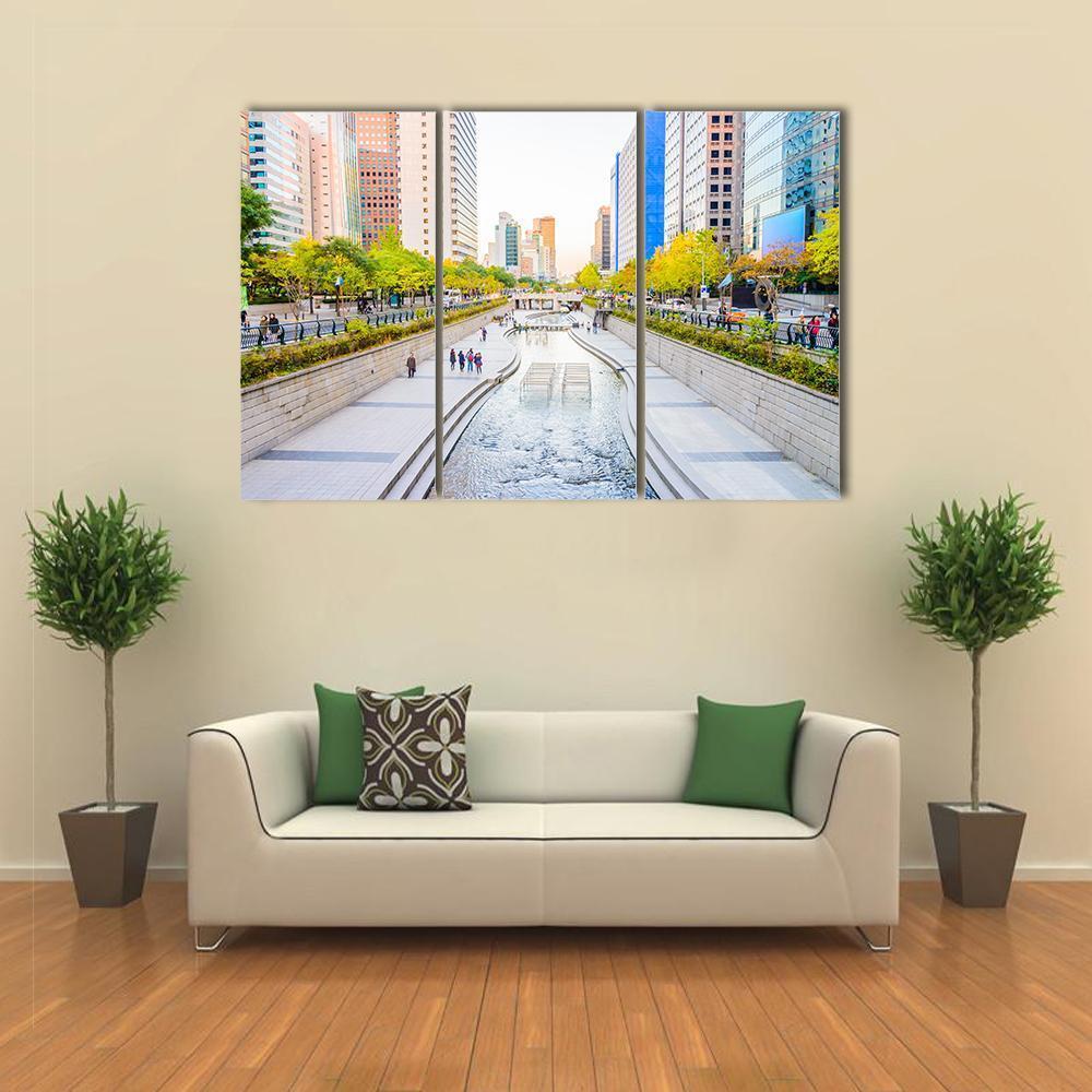 Cheonggyecheon Stream Canvas Wall Art-3 Horizontal-Gallery Wrap-37" x 24"-Tiaracle