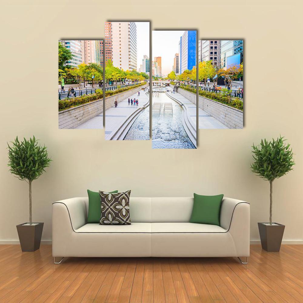 Cheonggyecheon Stream Canvas Wall Art-4 Pop-Gallery Wrap-50" x 32"-Tiaracle