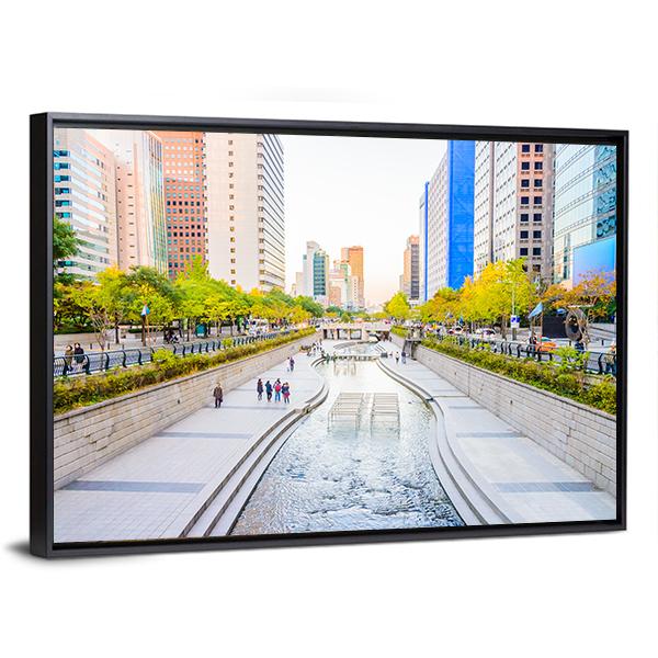 Cheonggyecheon Stream Canvas Wall Art-3 Horizontal-Gallery Wrap-25" x 16"-Tiaracle