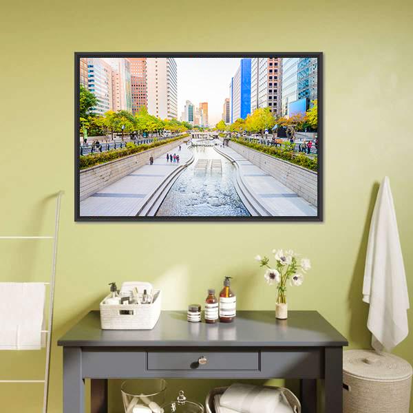 Cheonggyecheon Stream Canvas Wall Art-3 Horizontal-Gallery Wrap-25" x 16"-Tiaracle