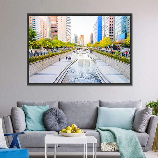 Cheonggyecheon Stream Canvas Wall Art-3 Horizontal-Gallery Wrap-25" x 16"-Tiaracle