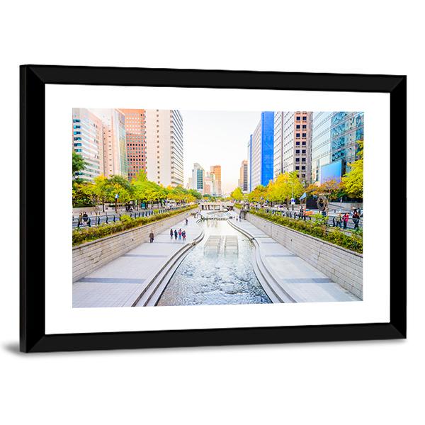 Cheonggyecheon Stream Canvas Wall Art-3 Horizontal-Gallery Wrap-25" x 16"-Tiaracle