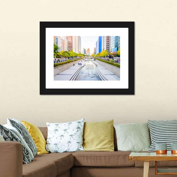 Cheonggyecheon Stream Canvas Wall Art-1 Piece-Framed Print-20" x 16"-Tiaracle