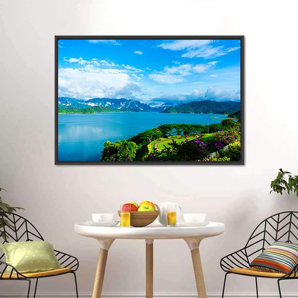 Cheow Lan Dam Canvas Wall Art-1 Piece-Floating Frame-24" x 16"-Tiaracle