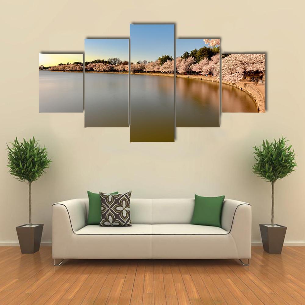 Cherry Blossoms At Tidal Basin Canvas Wall Art-5 Star-Gallery Wrap-62" x 32"-Tiaracle