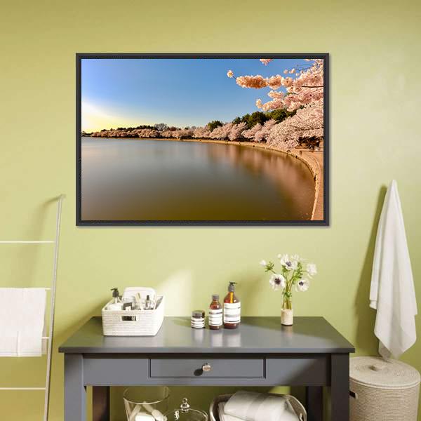 Cherry Blossoms At Tidal Basin Canvas Wall Art-3 Horizontal-Gallery Wrap-25" x 16"-Tiaracle