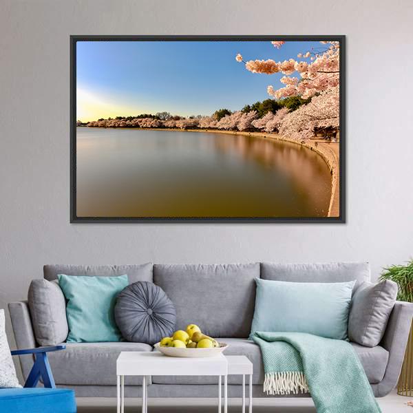 Cherry Blossoms At Tidal Basin Canvas Wall Art-3 Horizontal-Gallery Wrap-25" x 16"-Tiaracle