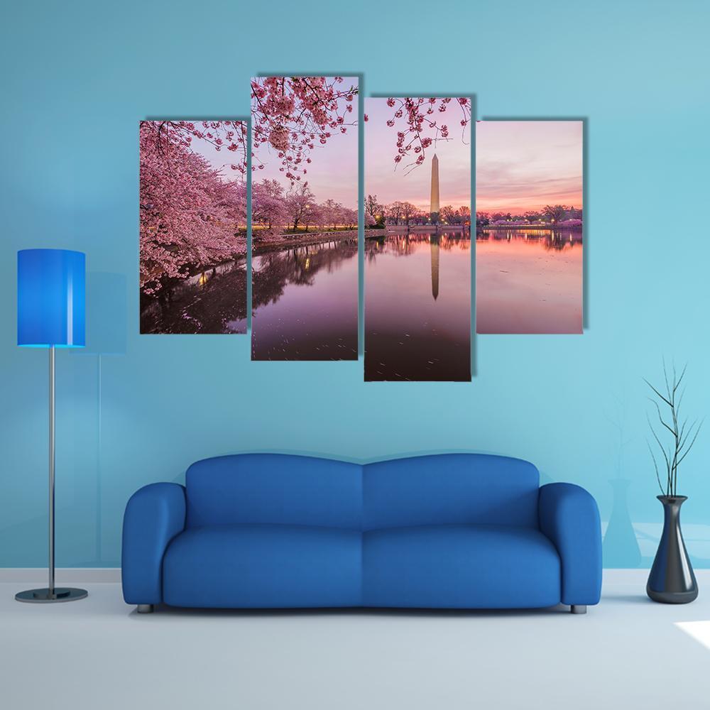 Cherry Blossoms In Peak Bloom Canvas Wall Art-4 Pop-Gallery Wrap-50" x 32"-Tiaracle