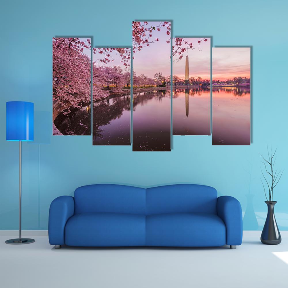 Cherry Blossoms In Peak Bloom Canvas Wall Art-5 Pop-Gallery Wrap-47" x 32"-Tiaracle
