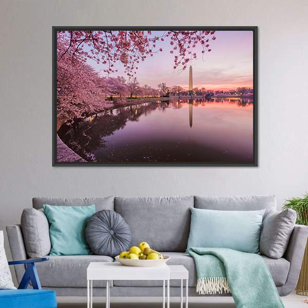Cherry Blossoms In Peak Bloom Canvas Wall Art-1 Piece-Floating Frame-24" x 16"-Tiaracle