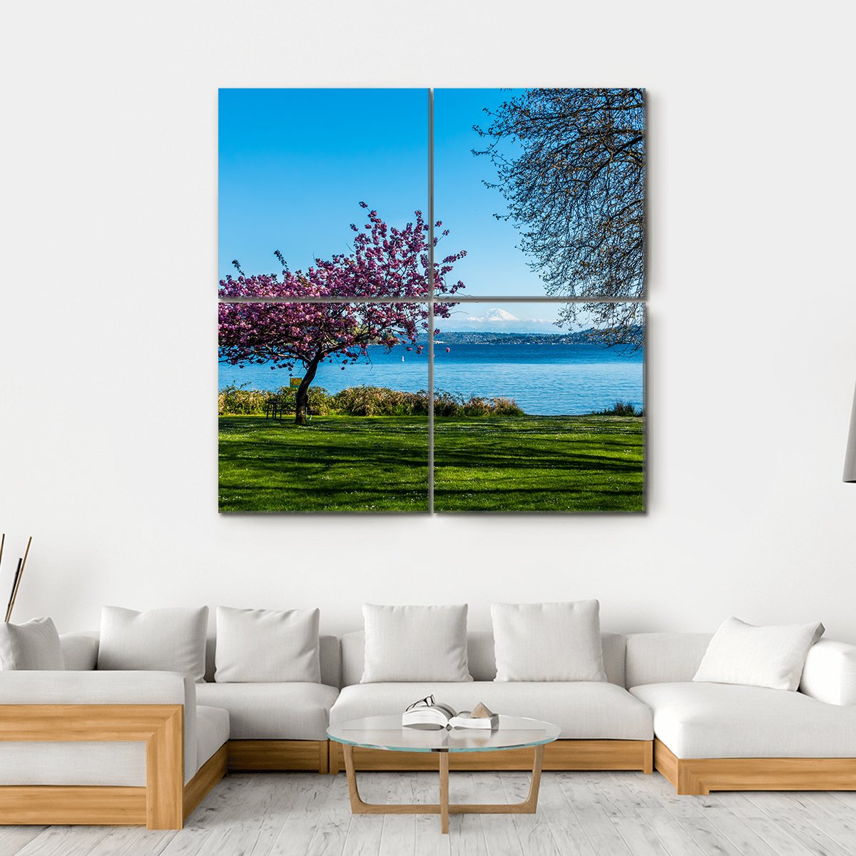 Cherry Tree Near Lake Canvas Wall Art-4 Square-Gallery Wrap-17" x 17"-Tiaracle