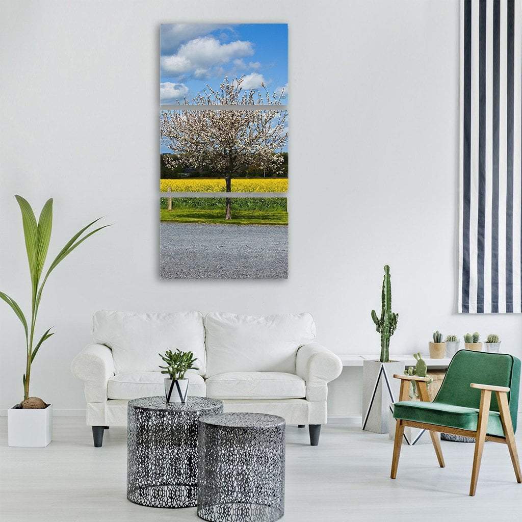 Cherry Tree With Road Vertical Canvas Wall Art-3 Vertical-Gallery Wrap-12" x 25"-Tiaracle