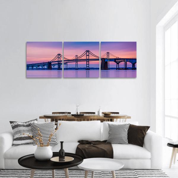 Chesapeake Bay Bridge Panoramic Canvas Wall Art-3 Piece-25" x 08"-Tiaracle