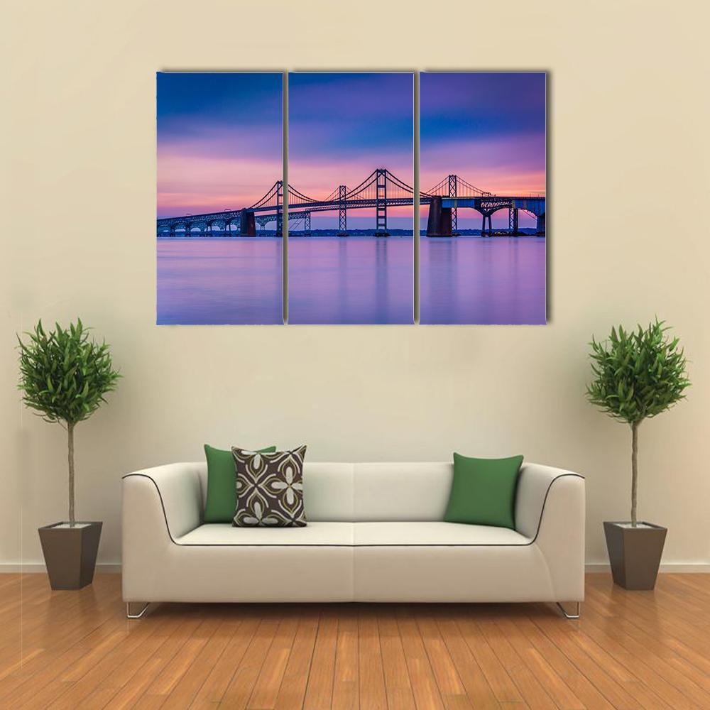 Chesapeake Bay Bridge Canvas Wall Art-3 Horizontal-Gallery Wrap-37" x 24"-Tiaracle