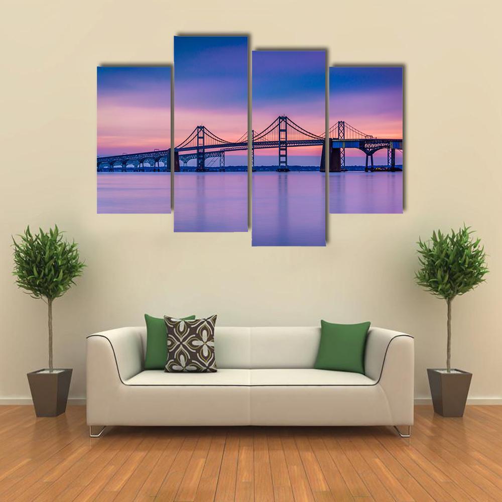 Chesapeake Bay Bridge Canvas Wall Art-4 Pop-Gallery Wrap-50&quot; x 32&quot;-Tiaracle