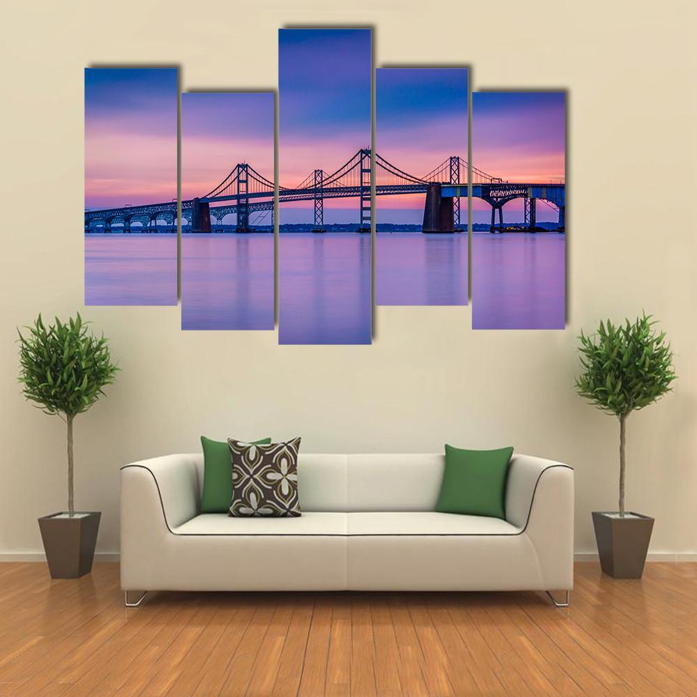 Chesapeake Bay Bridge Canvas Wall Art-5 Pop-Gallery Wrap-47&quot; x 32&quot;-Tiaracle