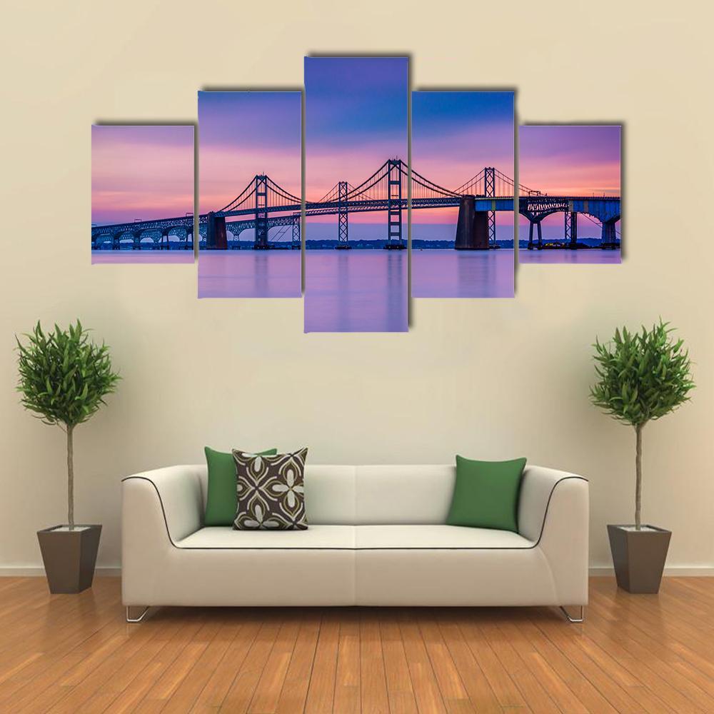 Chesapeake Bay Bridge Canvas Wall Art-5 Star-Gallery Wrap-62&quot; x 32&quot;-Tiaracle