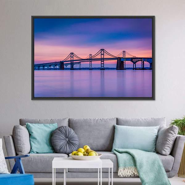 Chesapeake Bay Bridge Canvas Wall Art-1 Piece-Floating Frame-24&quot; x 16&quot;-Tiaracle