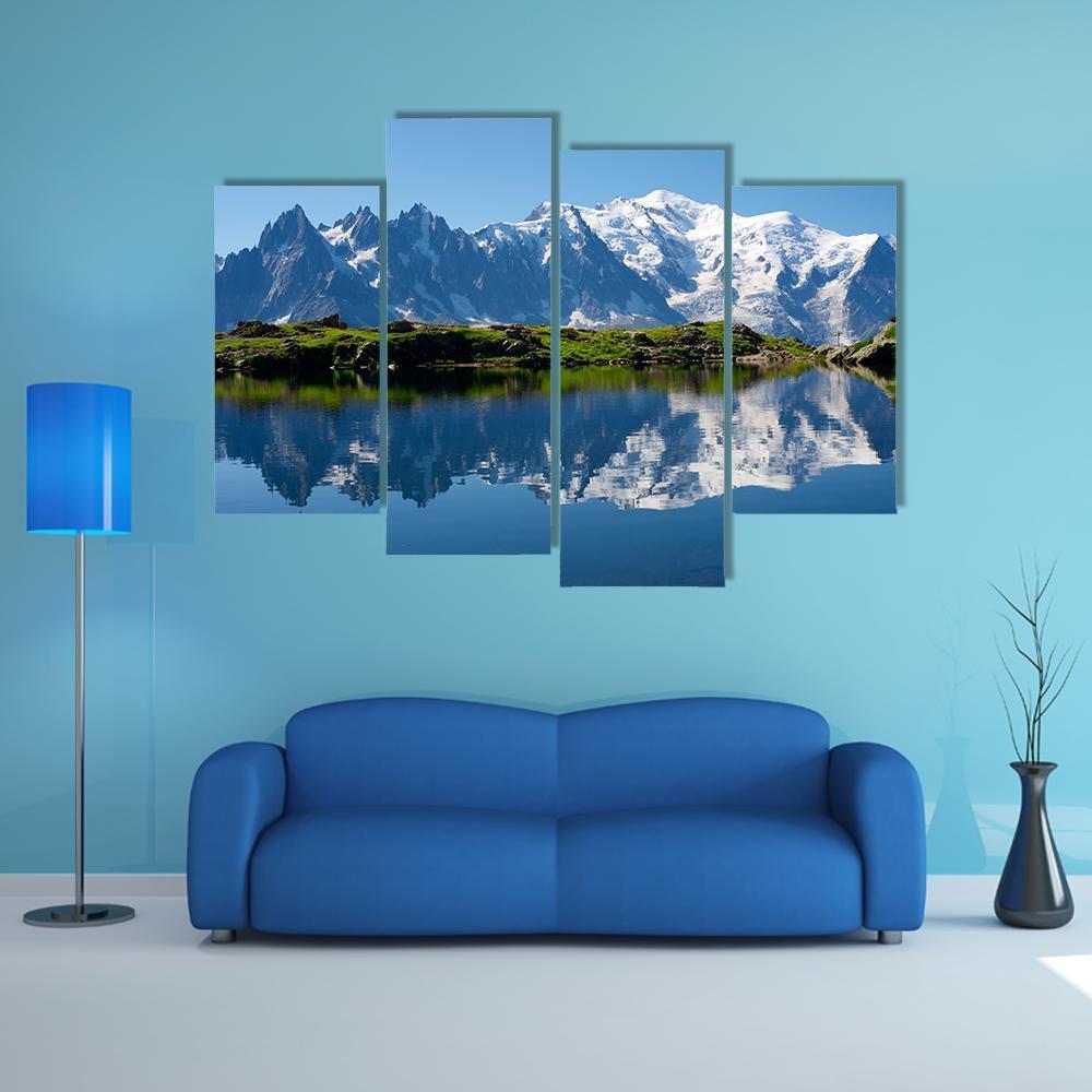 Cheserys Lake With Mountain Canvas Wall Art-4 Pop-Gallery Wrap-50" x 32"-Tiaracle