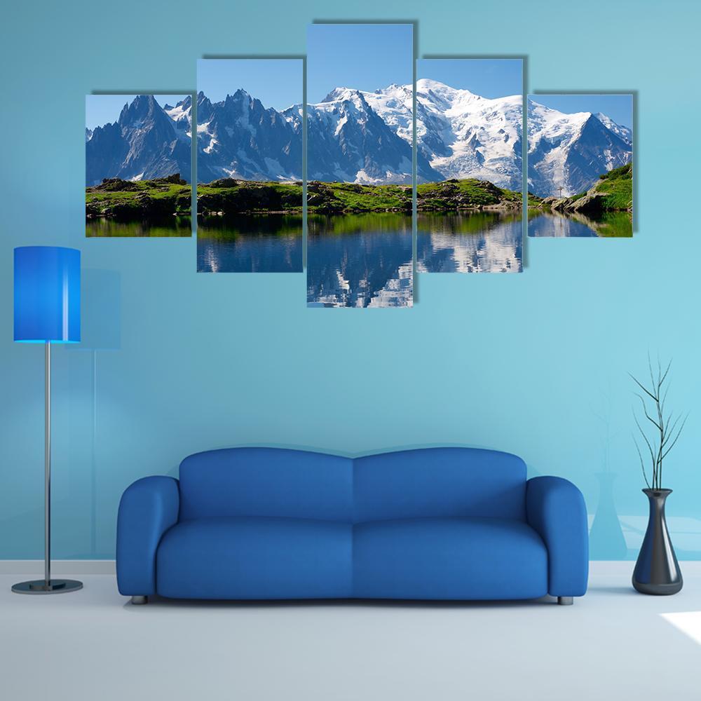 Cheserys Lake With Mountain Canvas Wall Art-5 Star-Gallery Wrap-62" x 32"-Tiaracle