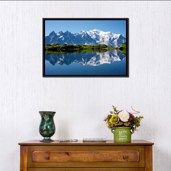 Cheserys Lake With Mountain Canvas Wall Art-1 Piece-Floating Frame-24" x 16"-Tiaracle