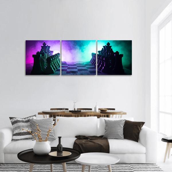 Chess Board Game Panoramic Canvas Wall Art-3 Piece-25" x 08"-Tiaracle