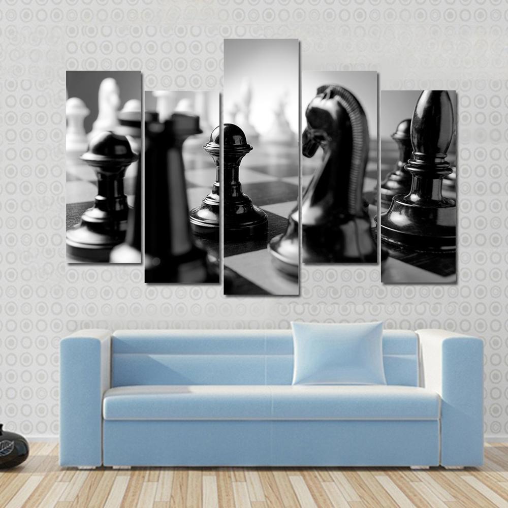 Chess Board Canvas Wall Art-5 Pop-Gallery Wrap-47&quot; x 32&quot;-Tiaracle