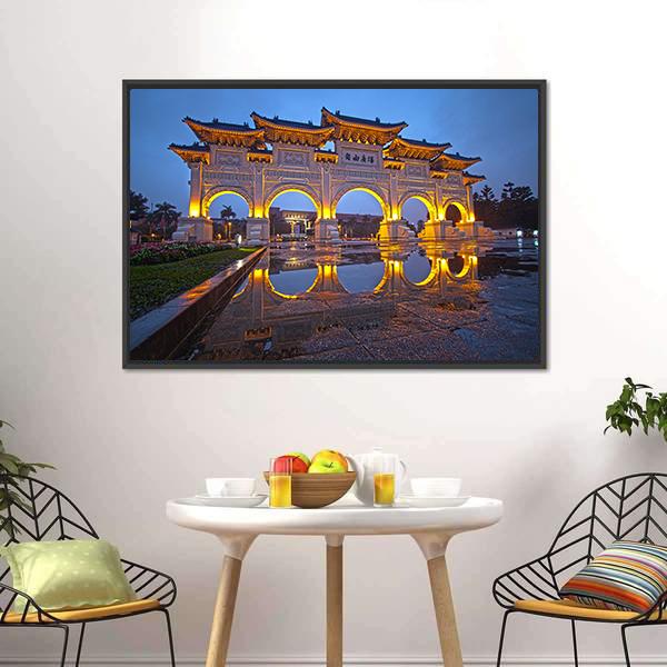 Chiang Kai Shek Memorial Hall At Night Canvas Wall Art-1 Piece-Floating Frame-24" x 16"-Tiaracle