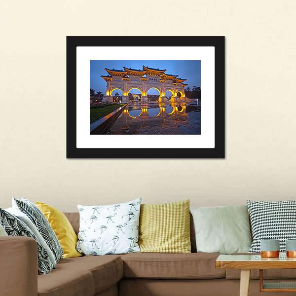 Chiang Kai Shek Memorial Hall At Night Canvas Wall Art-1 Piece-Framed Print-20" x 16"-Tiaracle