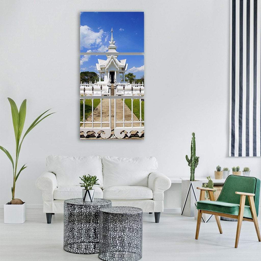 White Temple Thailand Vertical Canvas Wall Art-3 Vertical-Gallery Wrap-12" x 25"-Tiaracle
