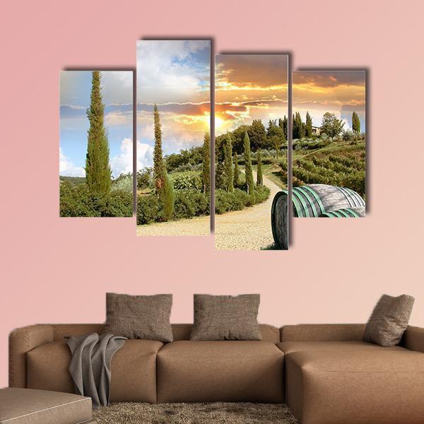 Chianti Vineyard Landscape Canvas Wall Art-4 Pop-Gallery Wrap-50&quot; x 32&quot;-Tiaracle