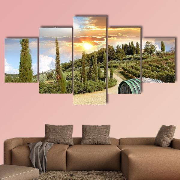 Chianti Vineyard Landscape Canvas Wall Art-5 Star-Gallery Wrap-62&quot; x 32&quot;-Tiaracle
