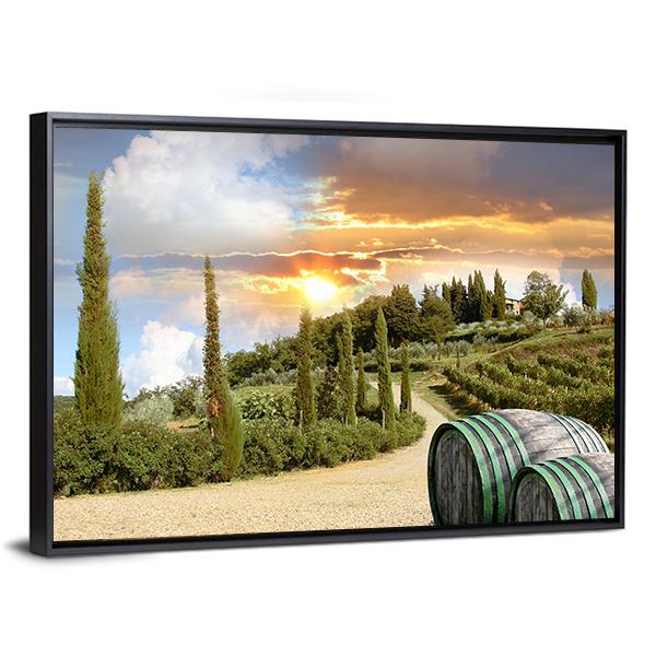 Chianti Vineyard Landscape Canvas Wall Art-3 Horizontal-Gallery Wrap-25&quot; x 16&quot;-Tiaracle