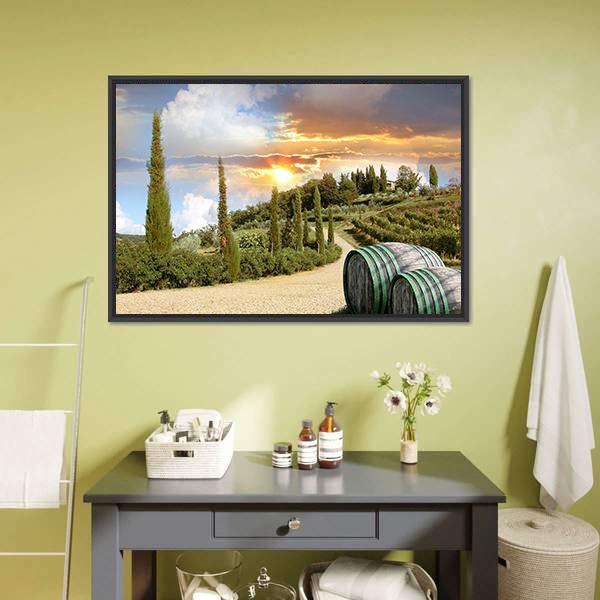 Chianti Vineyard Landscape Canvas Wall Art-3 Horizontal-Gallery Wrap-25" x 16"-Tiaracle