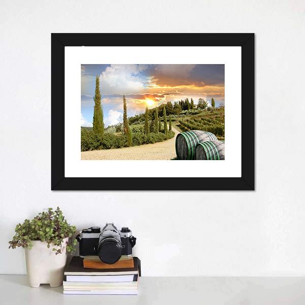 Chianti Vineyard Landscape Canvas Wall Art-3 Horizontal-Gallery Wrap-25&quot; x 16&quot;-Tiaracle