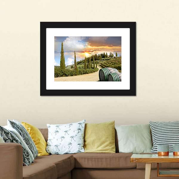Chianti Vineyard Landscape Canvas Wall Art-1 Piece-Framed Print-20" x 16"-Tiaracle
