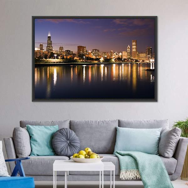 Chicago And Lake Michigan Panoramic Canvas Wall Art-1 Piece-36" x 12"-Tiaracle