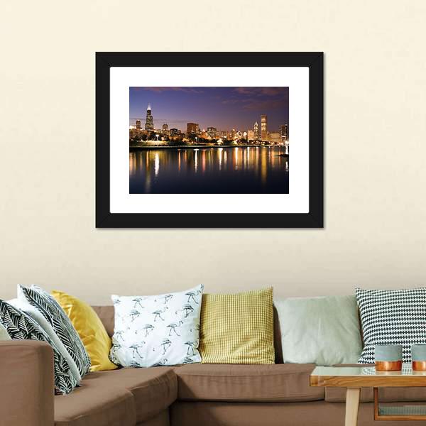 Chicago And Lake Michigan Panoramic Canvas Wall Art-1 Piece-36" x 12"-Tiaracle