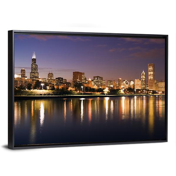 Chicago And Lake Michigan Panoramic Canvas Wall Art-1 Piece-36" x 12"-Tiaracle