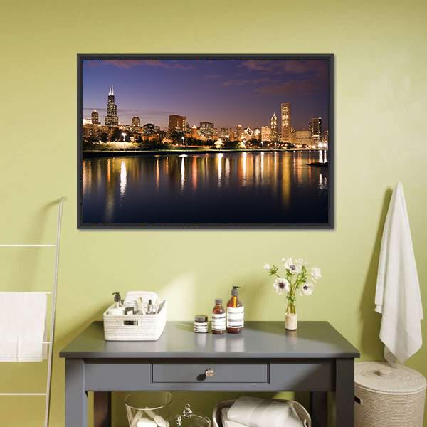 Chicago And Lake Michigan Panoramic Canvas Wall Art-1 Piece-36" x 12"-Tiaracle