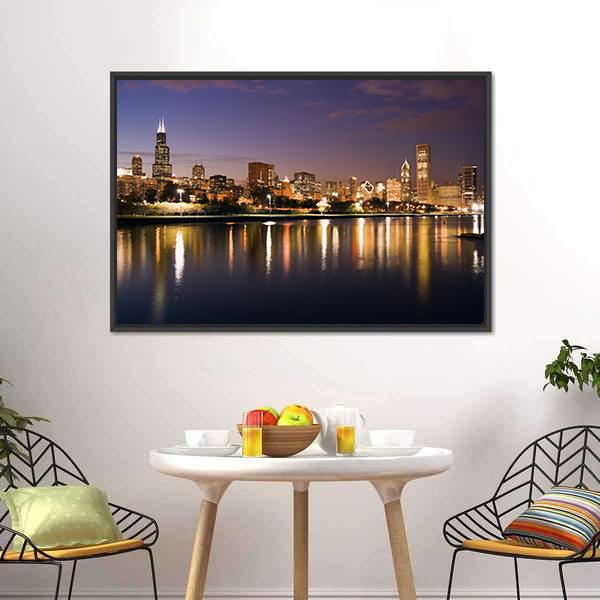 Chicago And Lake Michigan Panoramic Canvas Wall Art-1 Piece-36" x 12"-Tiaracle