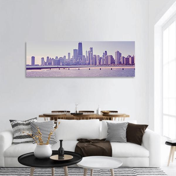 Chicago City Skyline Panoramic Canvas Wall Art-1 Piece-36" x 12"-Tiaracle