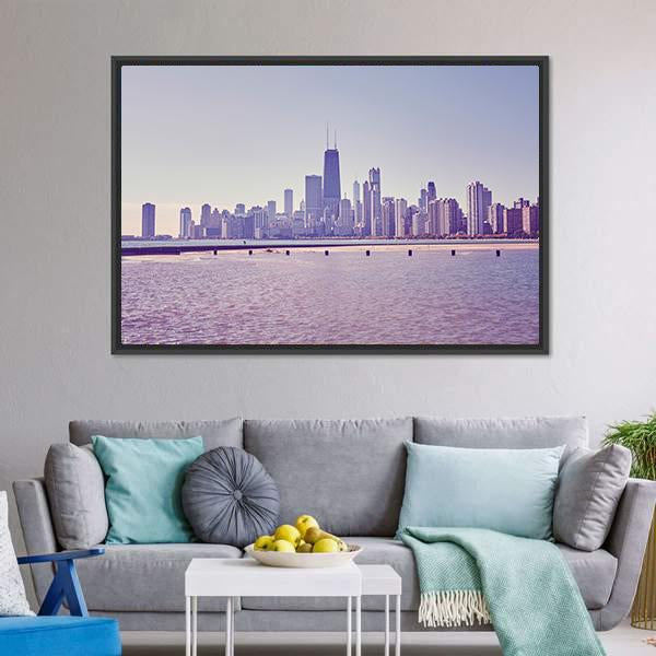 Chicago City Skyline Panoramic Canvas Wall Art-1 Piece-36" x 12"-Tiaracle