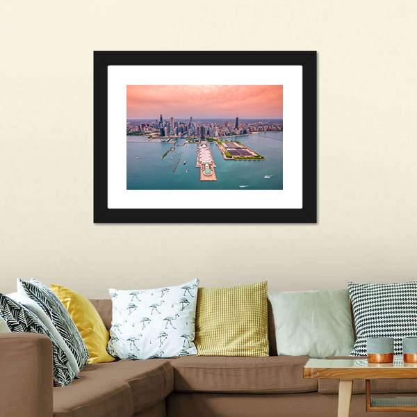 Chicago Cityscape Canvas Wall Art-1 Piece-Framed Print-20" x 16"-Tiaracle