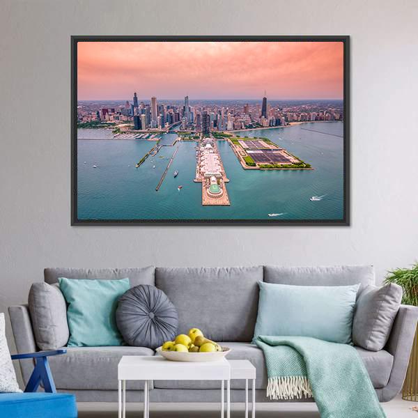 Chicago Cityscape Canvas Wall Art-5 Horizontal-Gallery Wrap-22" x 12"-Tiaracle