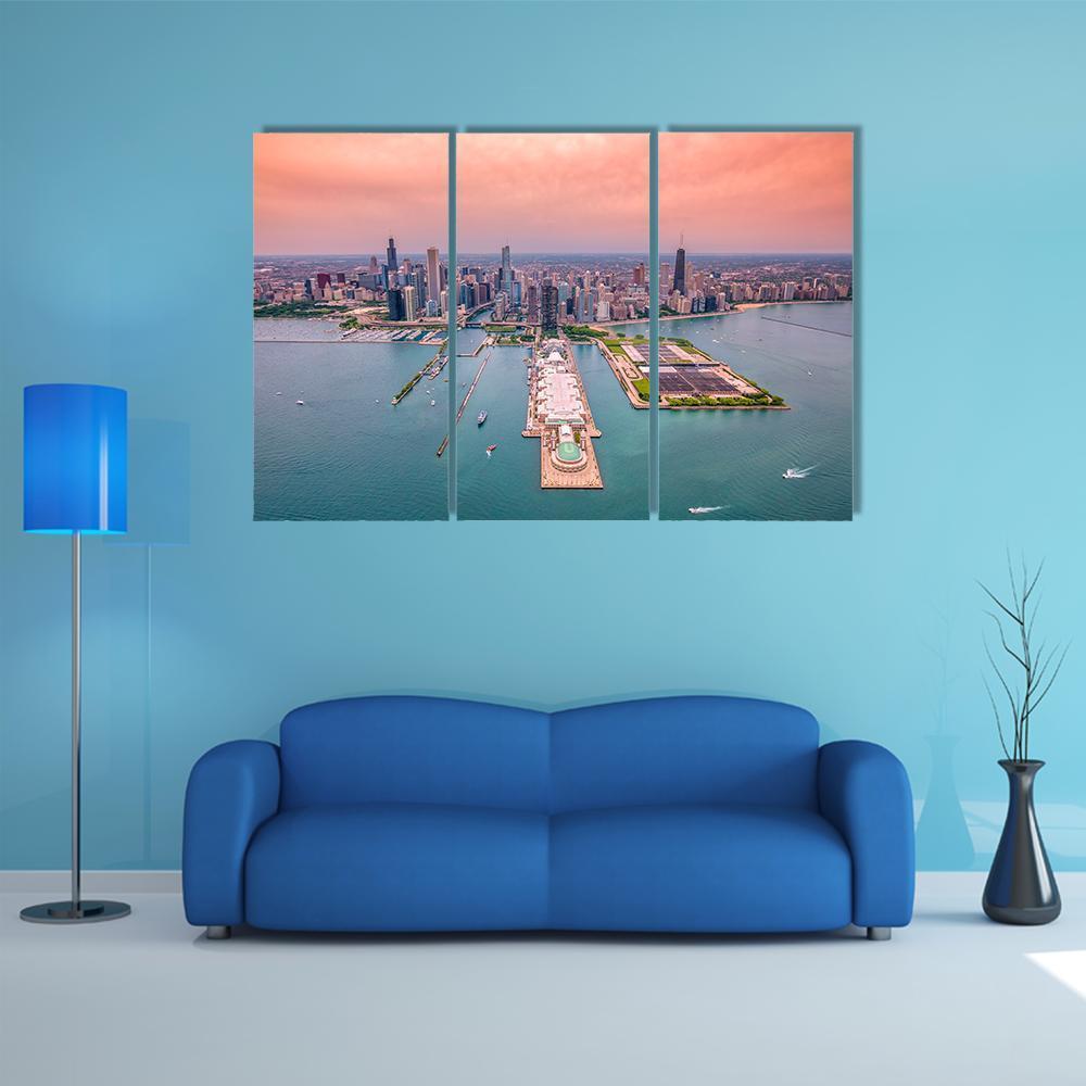 Chicago Cityscape Canvas Wall Art-3 Horizontal-Gallery Wrap-37" x 24"-Tiaracle